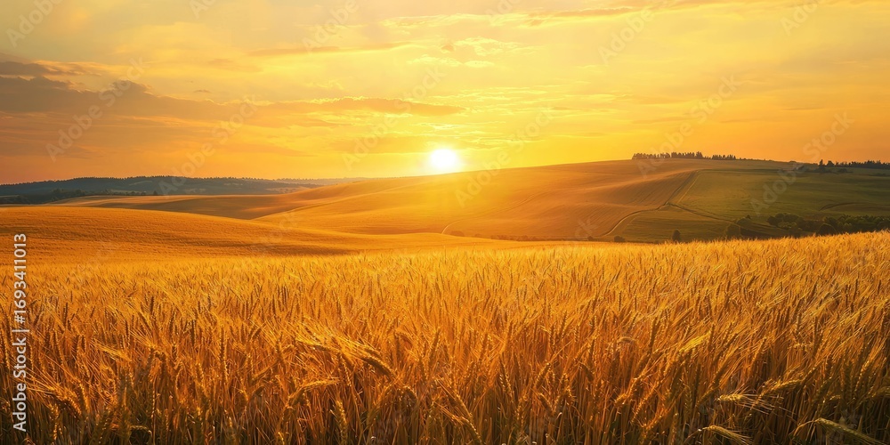 Obraz premium wheat field at sunset