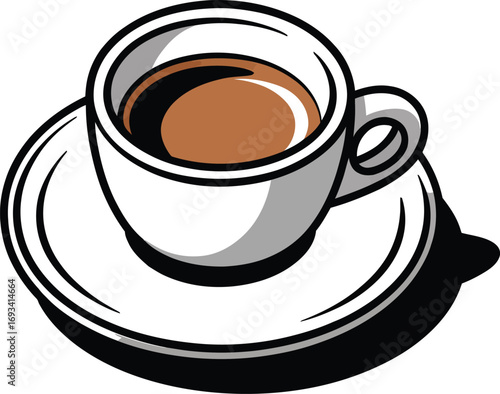 Classic espresso cup and saucer illustration in a modern silhouette style