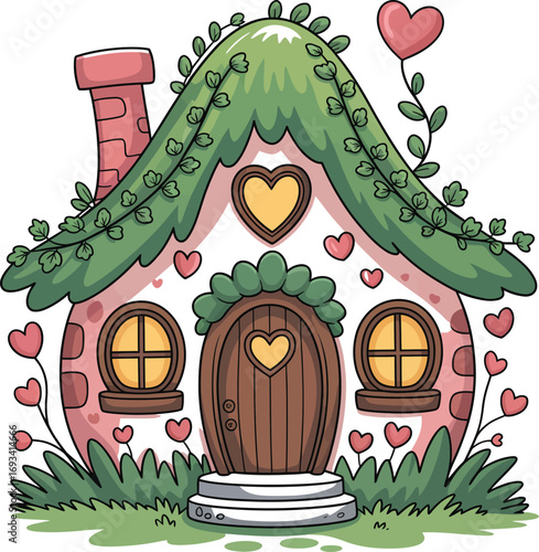 Enchanting fantasy love heart cottage house silhouette design