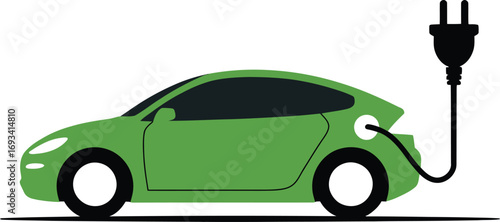 Green electric car charging up silhouette design