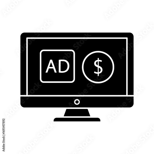 Vector art of computer monitor displaying an advertisement and a dollar sign