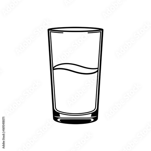 Vector art of a simple line art illustration of a clear glass filled with a wavy line of liquid