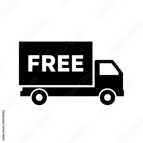 Vector art of black and white illustration of a delivery truck with the word free prominently displayed on its side, isolated on a
