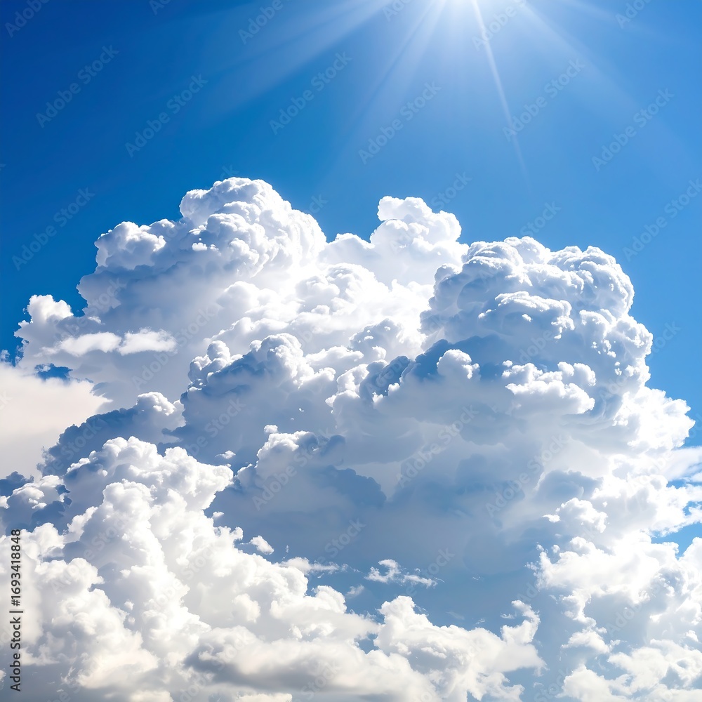 Naklejka premium Fluffy white clouds against a bright blue sky