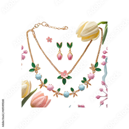 floral necklace and earring set