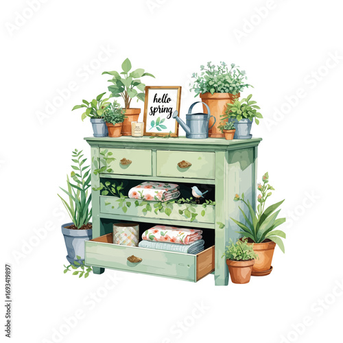 plant in a pot , hello spring , spring dresser with plants 