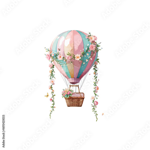 ester air balloon , spring hot air balloon with flowers 