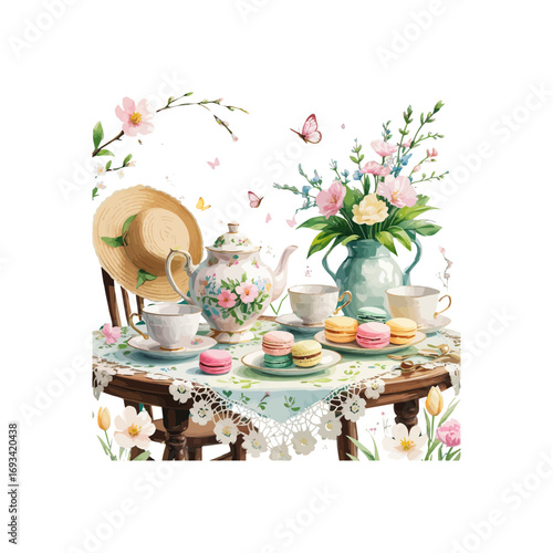 фотографія spring high tea with flowers