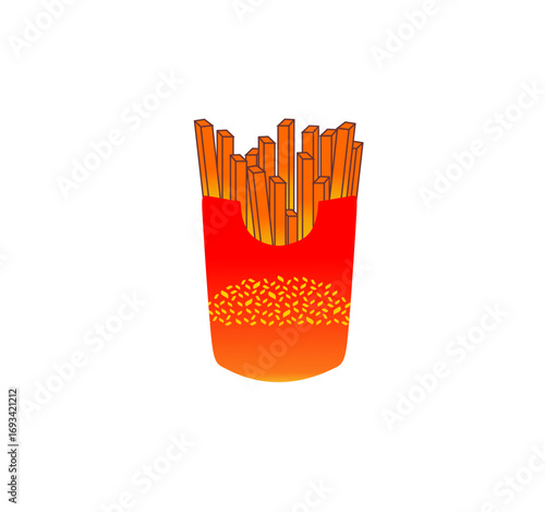 French fries pattern in a red paper container. Perfect for food-themed background, or graphic element for fast food concepts, restaurant promotions, packaging, or digital design projects.