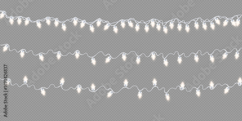 Vector Christmas lights on a transparent background. Christmas light . Set of Christmas glowing garlands. For advertising invitations, web banners, postcards. Vector. Christmas decoration, LED lam