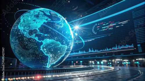 Ai insurance analytics glow globe digital world data visualization global network cyber security financial risk big data fintech