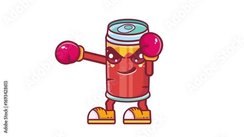 funny drink can cartoon character mascot playing boxing sport isolated cartoon