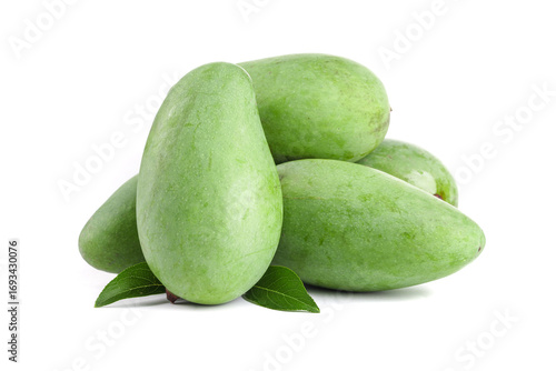 Wallpaper Mural Fresh Green Mangoes with Leaves Isolated on White Background Torontodigital.ca