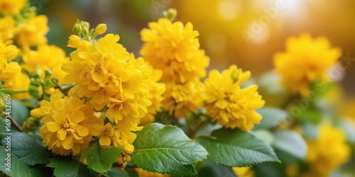 Bright yellow flowers of Oregon Grape bush blooming in spring