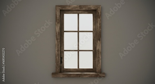 Rustic Wooden Window Frame on Textured Wall