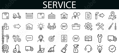 Service Icon Set for Delivery, Maintenance, Support, and Business UI Design