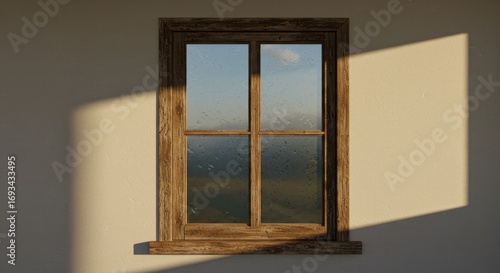 Rustic Wooden Window with Sunlight and Shadow