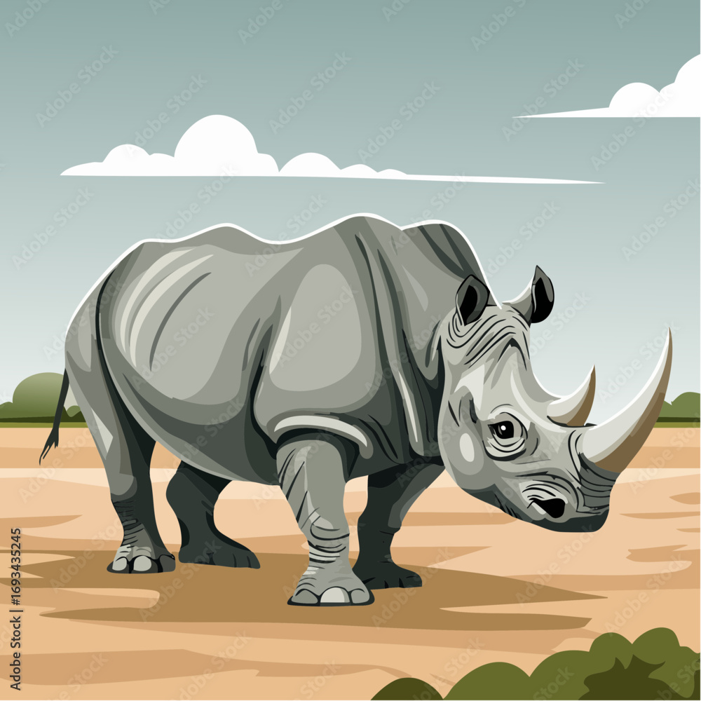 Fototapeta premium northern white rhinoceros savannah illustration for wildlife legacy