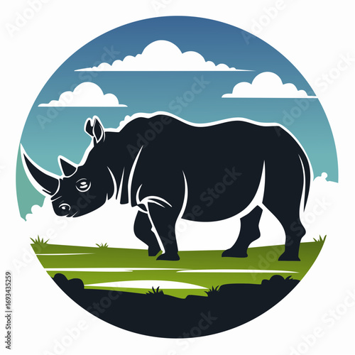  western black rhinoceros savannah illustration for extinction awareness
