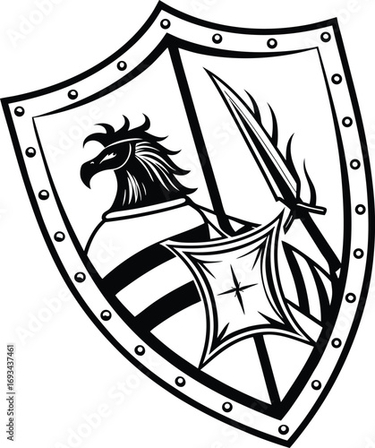 Flat vector icon of a shield in silhouette style