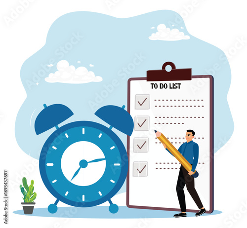 Office workers mark off completed tasks, to improve productivity and time management.