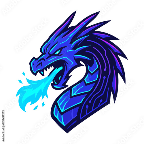 Wallpaper Mural Cyberpunk Dragon Head with Fiery Breath Torontodigital.ca