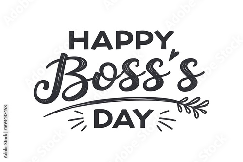Elegant Happy Boss's Day Design With Decorative Text and Flourish Illustrations

