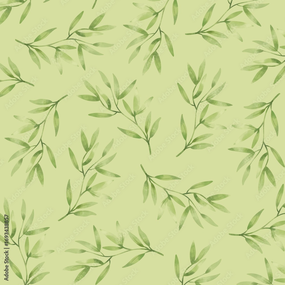 Naklejka premium Nature-Inspired Seamless Pattern with Hand-Painted Green Foliage