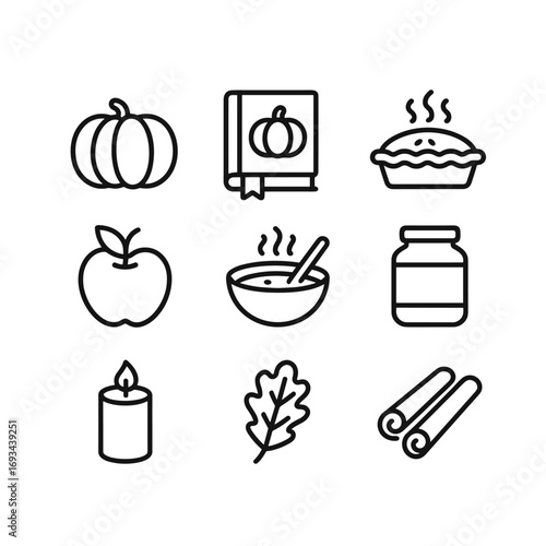 Autumn culinary recipe vector icon collection. Outline symbols. Line design