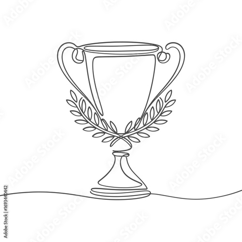 Minimalist continuous line drawing of a trophy with laurel wreath