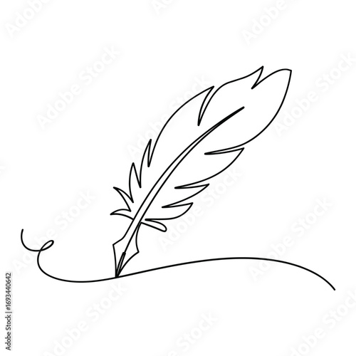 Elegant feather pen drawing with swirling ink line