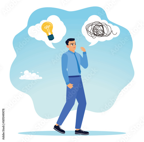 Business people ponder complex problems and brilliant ideas.
