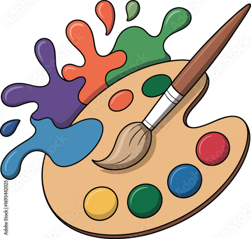 Artist s painter palette with vibrant splashes of color silhouette