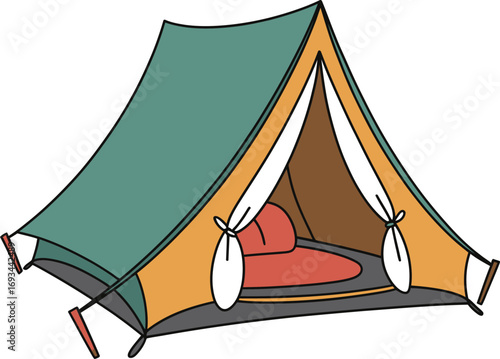 Simple green camping tent pitched silhouette outdoors