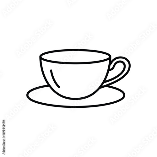 Simple line art drawing of a coffee cup and saucer