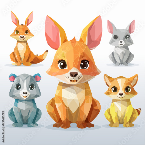 Cute Geometric Animal Illustrations - Low Poly Wildlife Characters
