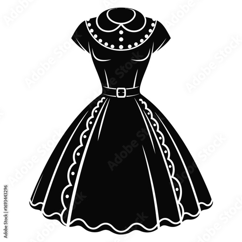 Classic black vintage style dress with full skirt