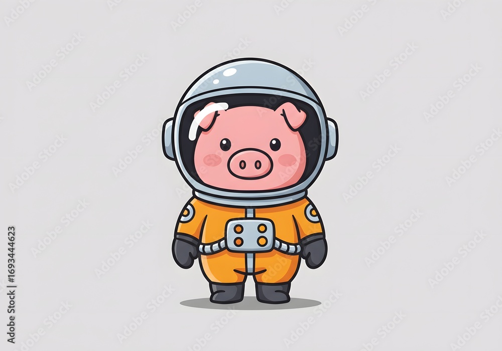 Obraz premium Cute Pig Astronaut in Orange Spacesuit with Helmet, Vector Illustration