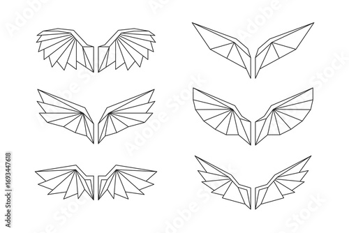 Set of Geometric Polygon Wing Line Art Vector Illustrations