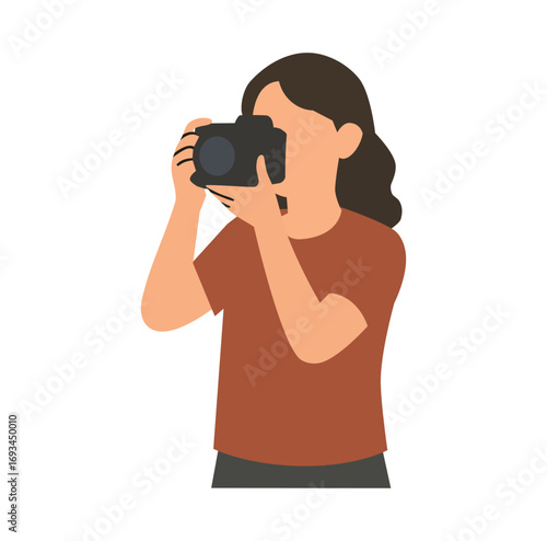  Cartoon Female Photographer Take A Photo At Festival Simple Logo Design Icon Digital