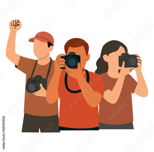 Cartoon Group Photographer At Festival Simple Logo Design Icon Digital