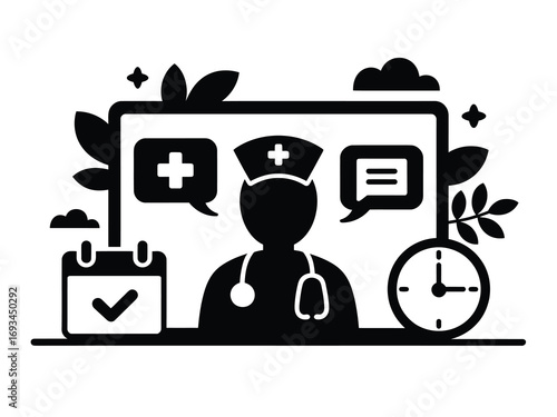 Professional healthcare provider consulting online with patient via video call, scheduling appointments, and offering timely medical advice for modern wellness