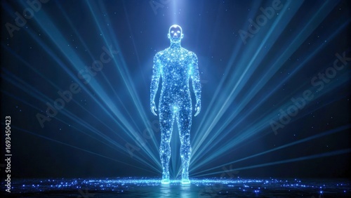 Wallpaper Mural IoT security in medicine shines through glowing human silhouette with data light beams, futuristic hospital concept and calm innovation mood Torontodigital.ca