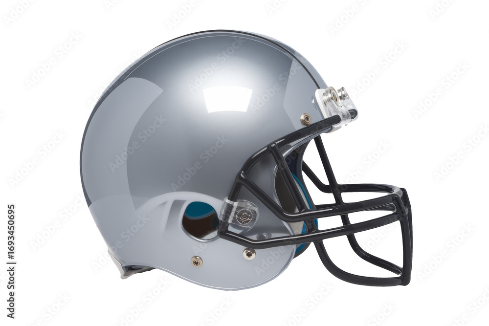 Naklejka premium Silver Football Helmet Isolated on White Background