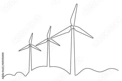 One line drawing wind turbine minimalist style isolated abstract outline sketch
