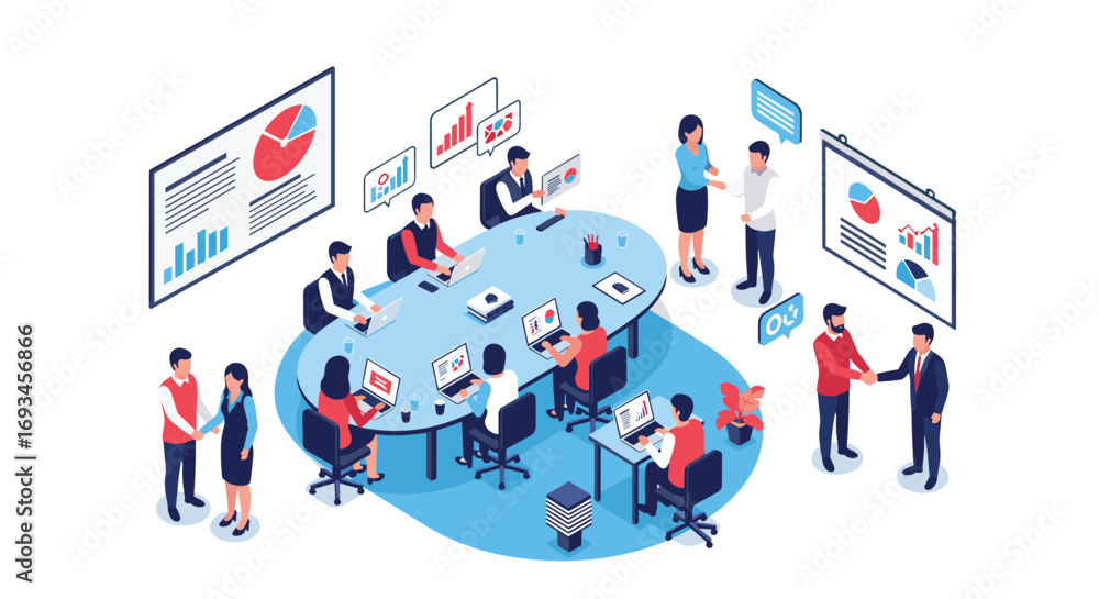 Fototapeta premium Dynamic business team collaborates in modern office, celebrating success and growth with data insights