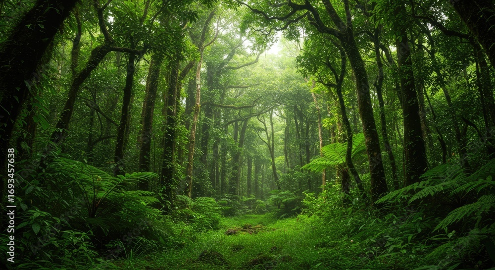 Fototapeta premium Lush Green Tropical Rainforest Canopy and Undergrowth
