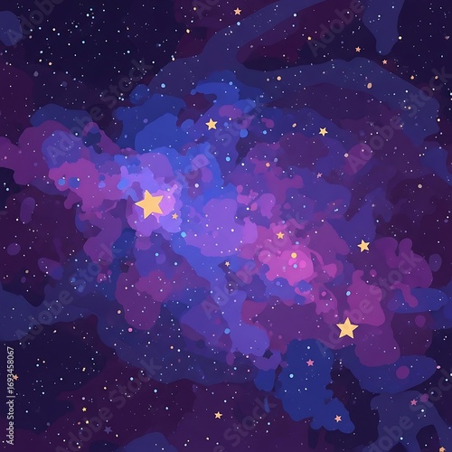 Cartoonish portrayal of vibrant cosmic nebula with scattered stars