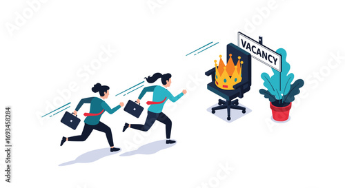 Ambitious business people race for the ultimate leadership position in a competitive corporate environment