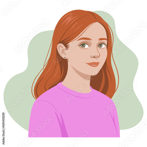 redhead woman portrait, Social Media Avatar flat vector